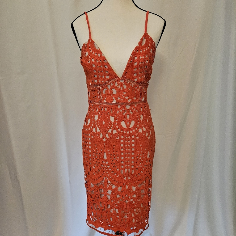 NWOT Just Me Chic Orange Eyelet Dress, Size Small